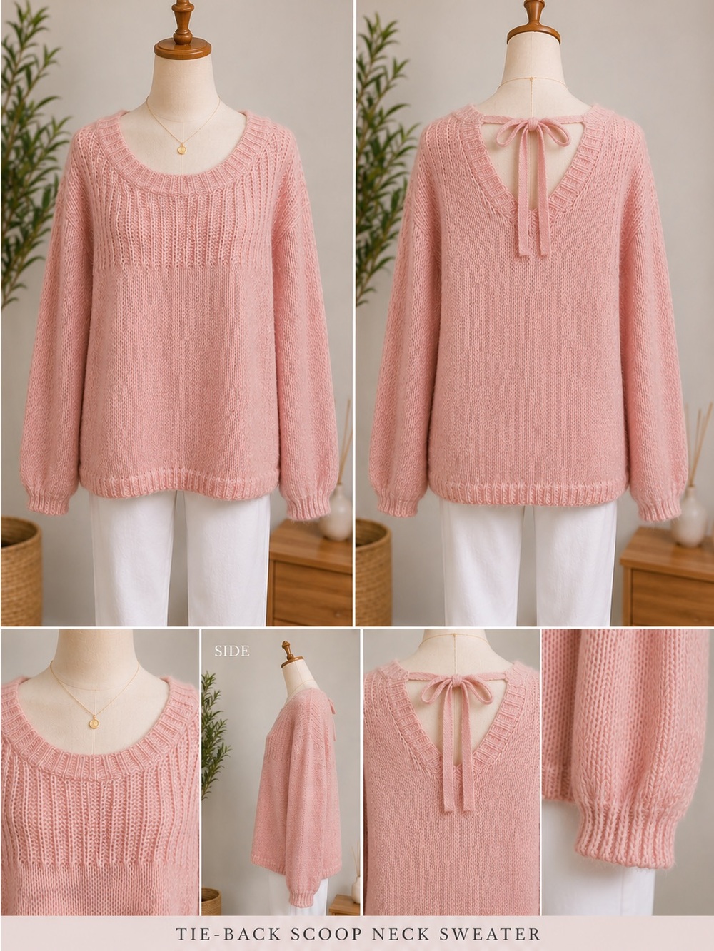 Blush Pink Tie-Back V-Neck Sweater
